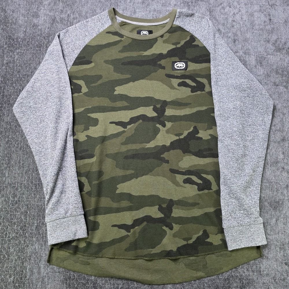 Vtg Y2K Ecko Unltd Camo Raglan Thermal Shirt Mens XL Hip Hop Rap Streetwear